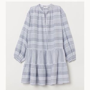 Cotton dress with tired skirt - White striped